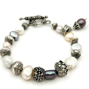 Silpada Retired B0986 Sterling Silver w/ Pink, White , Freshwater Pearl Bracelet